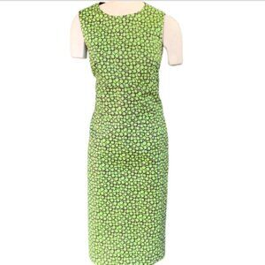 Cynthia Howie Sleeveless Sheath Dress Sz 14 Green & Black Circle Print #25H